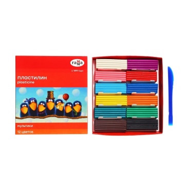 Пластилин 12цв 240гр. Мультики, со стеком, карт.упак.