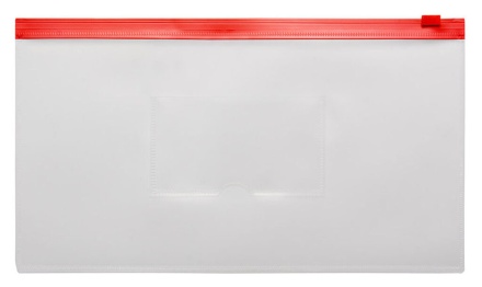Конверт на молнии А6 0,15мм, карман д/визитки, красная молния