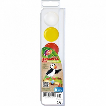 Краски акварельные. 6 цв. ZOO, без кисти, пласт.упак.