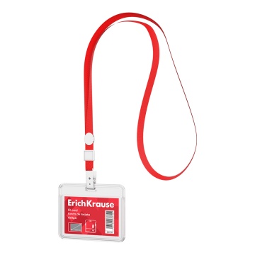 Бейдж горизонтальный в комплекте с лентой ErichKrause слайдер, размер вставки 85х54 мм, прозрачный,