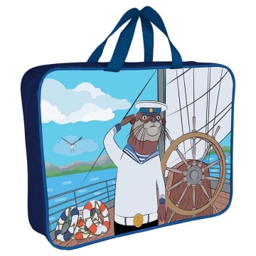 Папка А4 (360*270*80) с ручками, молния, ткань "Выдра-моряк "