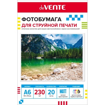 Фотобумага INK JET deVENTE A6 (10*15см) 230г, 20л, матовая, односторонняя