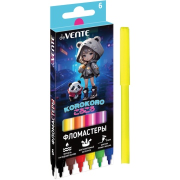 Фломастеры   6цв "deVENTE. Korokoro", вентил.колпачок, картон