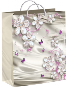 Пакет 26*24см (140мк) с пластиковой ручкой "Жемчужные цветочки" мягкий пластик