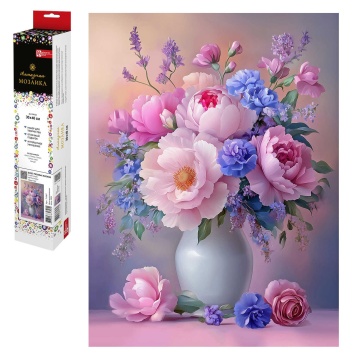 Мозаика алмазная по номерам на холсте (в рулоне) 30*40см "Букет розовых пионов"