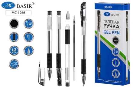 Ручка гелевая. Прозр.корпус. 0,5 mm. Резин.держатель. ЧЁРНАЯ