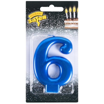 Свеча-цифра "6" Синяя, 8см