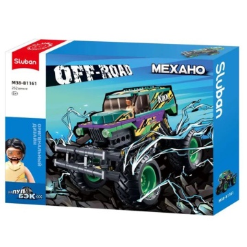 Конструктор пластм. Sluban "Монстр-трак бирюзовый" 252 дет.