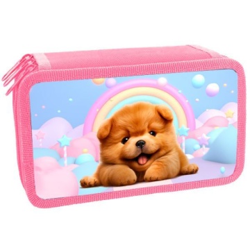 Пенал 3 отд. (190*110*63) молния, ткань "Рыжий щенок"