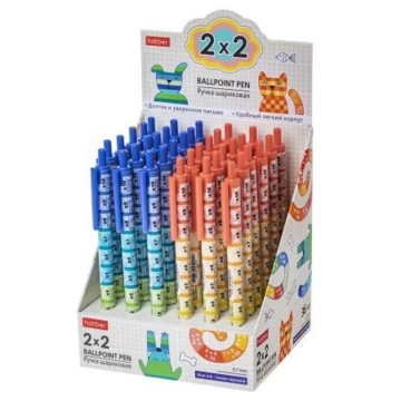 Ручка шар. Hatber автомат. "2х2" синяя 0,7мм