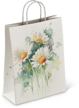Пакет подар. бумажн. 35*26*15 см, 100 гр/м2 Ромашки, крученые ручки