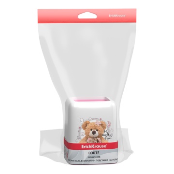 Подставка настольная пластиковая ErichKrause Форте, Мишутка, белая с розовой пастельной вставкой