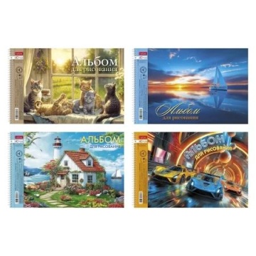 Альбом А4 40л гребень "Ассорти. Выпуск 4" пл. 100 гр/м, перф, 4диз.в блоке