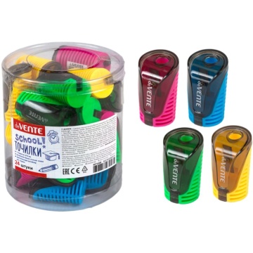 Точилка пласт. с контейнером 1 отв. "School", ассорти