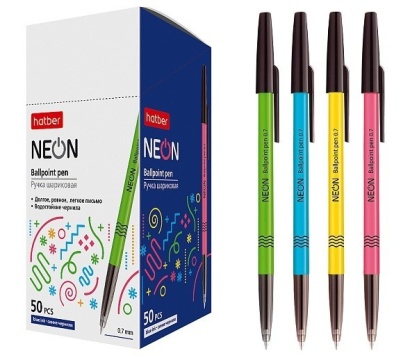 Ручка "Neon" синяя 0.7.140мм корпус ассорти HATBER_
