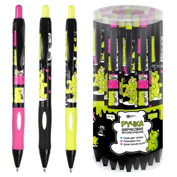 Ручка шар. Феникс+ автомат. "Жилейные мишки" софт-тач, синяя, 0,7мм