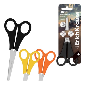 Ножницы ErichKrause JOY Road Beast, 13.5см, ассорти (в блистере по 1 шт.)
