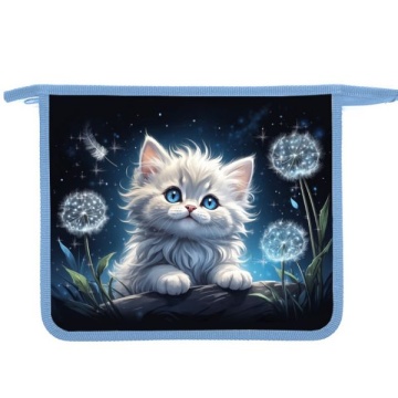 Папка д/тетрад. А5 (240*205*45) 1отд. молния сверху, пластик "Котик в одуванчика" диз. с двух сторон