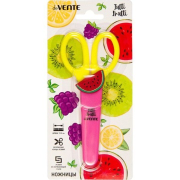 Ножницы детские "deVENTE. Tutti-Frutti. Watermelon" 13,5см, пластик.кольца , защит.футл,блистер