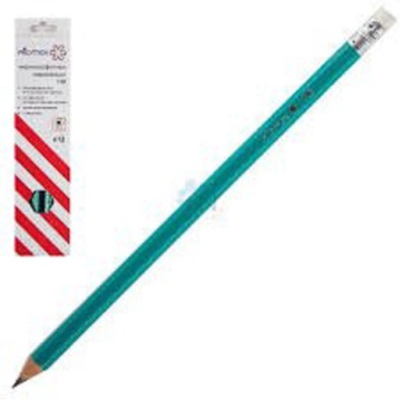Карандаш Attomex HB, шестигр., зеленый, пластик. корп., с ластиком