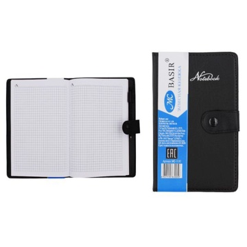 Книжка записная. Кожзам. Клетка, 80 листов. 10,2*17,1 см. На кнопке. ЧЕРНАЯ