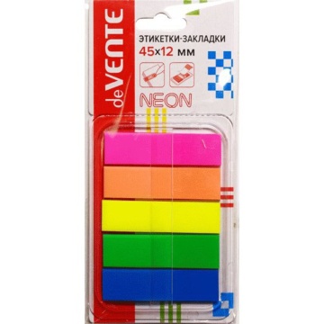 Закладки с липким краем (45*12мм) 5цв., по 30л. НЕОН, пластиковые