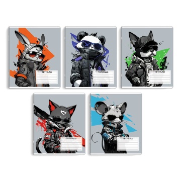 Тетрадь А5 12л лин. Феникс+ "Крутые зверята" выб.УФ-лак, белизна 100%