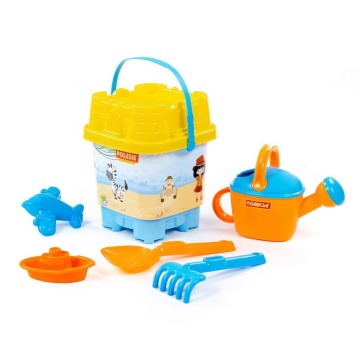 Набор игрушек. Ведро-замок большое,ситечко-замок большое, лопатка,грабельки,формочка, кораблик,лейка