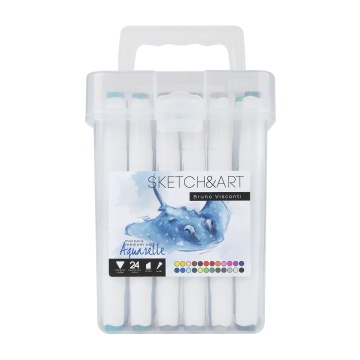 Набор маркеров акварельных 24цв. кистевидн./клиновидн. Sketch and Art. двусторон., 1-7мм