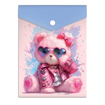 Конверт на кнопке  с рисунком А6 (158*114мм) "Розовый мишка" УФ-печать