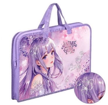 Папка для тетрадей. А4. Пластиковая, с ручками. Фольга. АНИМЕ ЮМИКО