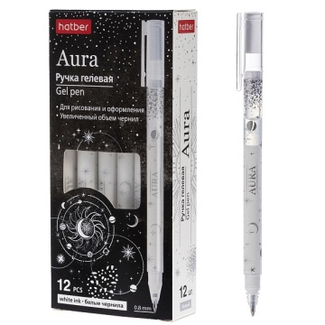 Ручка гелевая акриловая Hatber "Aura" 0,8мм, белая