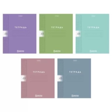 Тетрадь А5 48л кл. Hatber пласт.обл. "Color Set" 5 диз.в блоке
