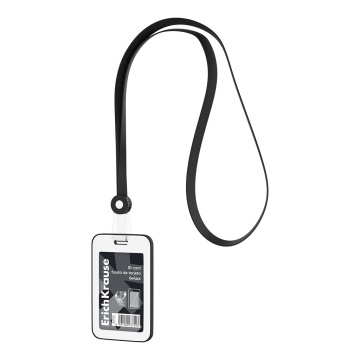 Бейдж вертикальный в комплекте с силиконовой лентой ErichKrause книжка, размер вставки 54х85 мм, чер