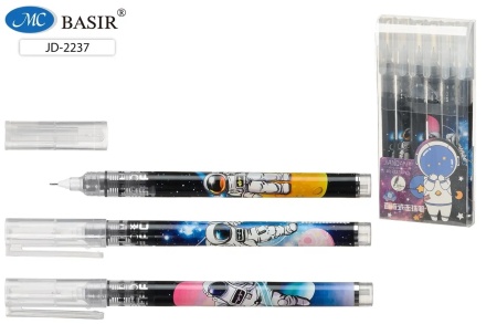 Ручка гелевая роллер. "Космонавт", цв.корпус с рисунком. 0,5 мм. Чёрная