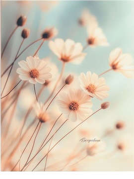 Ежедневник недат. А5 128л., 7БЦ на кольцах "Нежные цветки" лен, мат.лам.