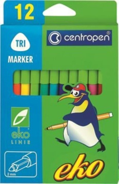 Фломастеры  12цв "Centropen. Eco trio", треуг.захват, с пищевыми красителями