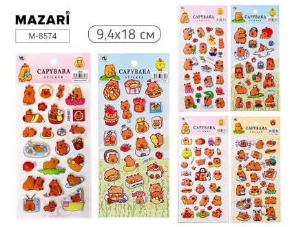Наклейки декоративные 9,4*18см  "Капибара" 6 диз.