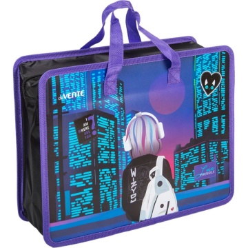 Папка А4 (335*260*100) с ручками, молния, пластик" City Girl"