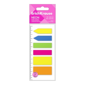 Клейкие закладки пластиковые ErichKrause Neon, 12х45 мм, 20x45 мм, 150 листов, 5 цветов