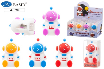 Точилка+ластик. "КОСМОНАВТ". 4,8*3 см. В форме космонавта, цветной. Ассорти