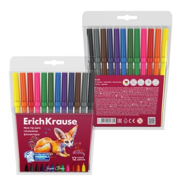 Фломастеры ErichKrause Safari Ultra Washable 12 цветов (в футляре с европодвесом 12 шт)