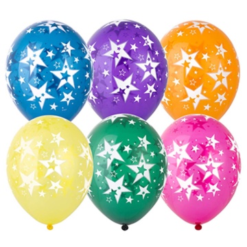 Шар с рисунком 14"  Звёзды  шелкография (кристалл) 25 шт. в уп.