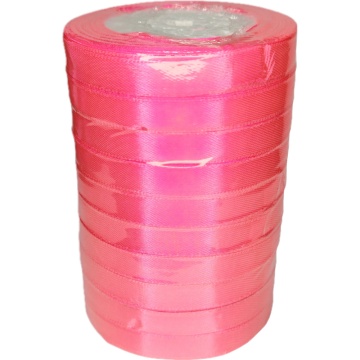 Лента упаковочная атласная 12мм, 22 м фуксия (10шт/уп)