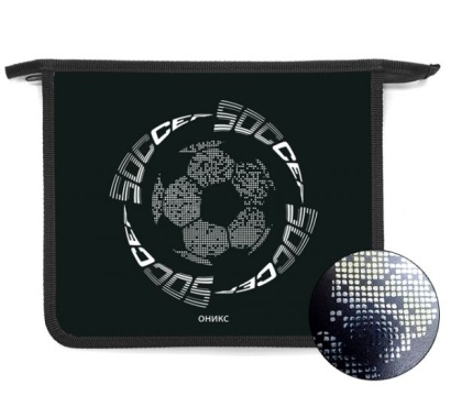 Папка д/тетрад. А5 (240*205*40) 1отд. молния сверху, пластик, фольга "Мяч на чёрном"