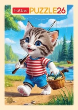 Пазл-рамка 200*300мм.  26 элементов "Котик-рыбак"