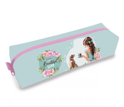 Пенал-косметичка (210*50*60) молния, ткань "Девочка с щенком"