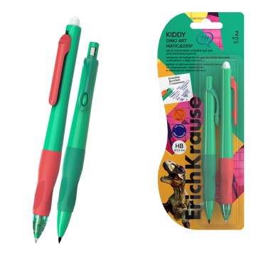 Набор из ручки гелевой автоматической 0.5, цвет чернил синий и карандаша механического 2.0, HB Erich