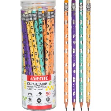 Карандаш deVENTE HB Flower ,круглый с ластиком, пластик ,туба