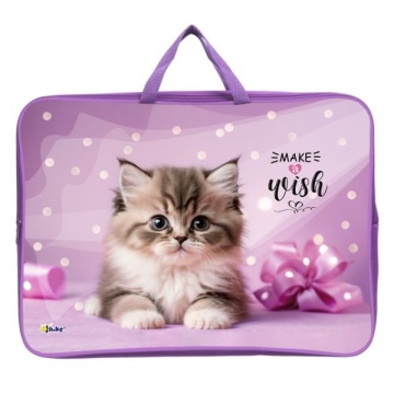 Папка А3. На молнии, с широйой боковиной, текстиль "Котик в горошках" (475*345*80 мм)